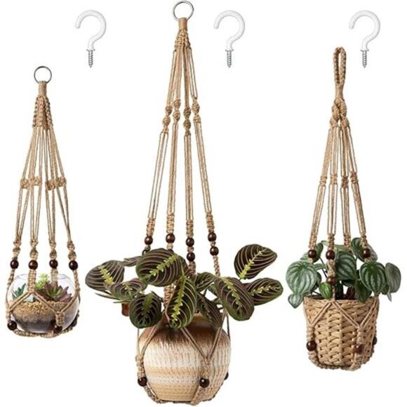 3 Pack Macrame Plant Hangers Indoor Different Size Hanging Planter Basket - Picture 14 of 14